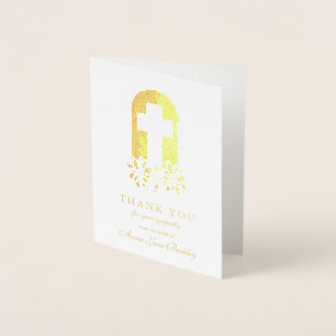 Funeral Thank You Cards Floral Cross Gold Foil