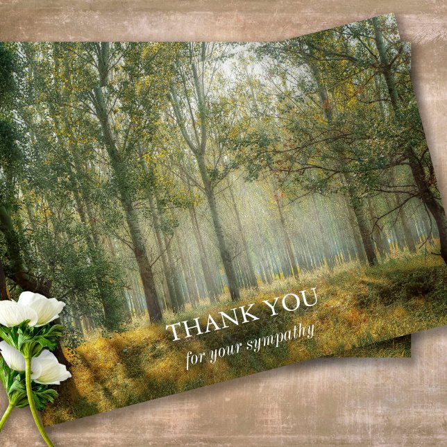 Funeral Thank You Cards | Forest Light (Sympathy Photo Celebration of Life, In Loving Memory, Forever in our Hearts Funeral thank you cards)