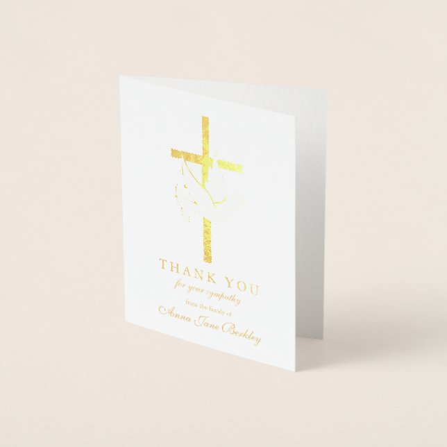 Funeral Thank You Cards Gold Cross & Dove Foil (Front)