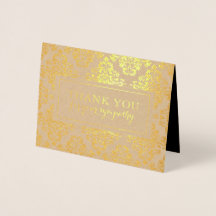 Funeral Thank You Cards | Gold Damask Foil Pattern