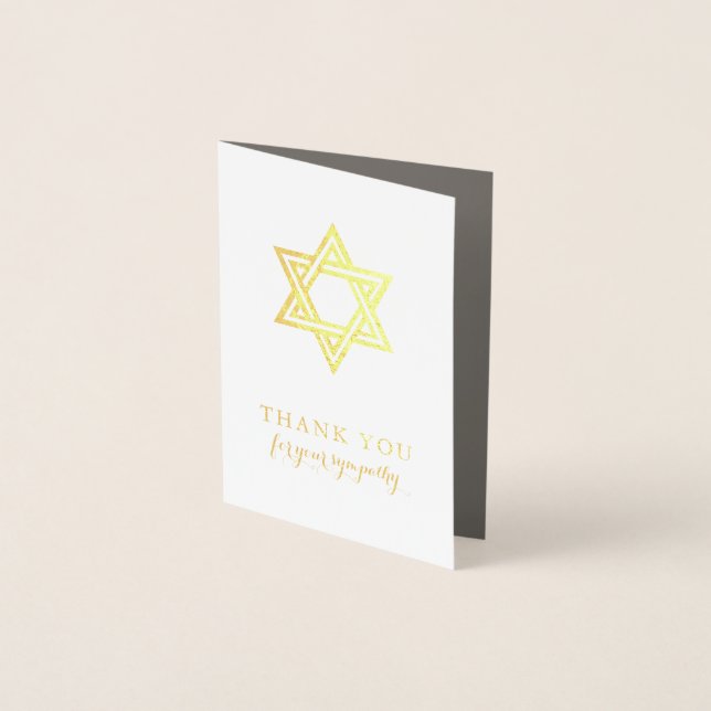 Funeral Thank You Cards Gold Foil Star of David (Front)