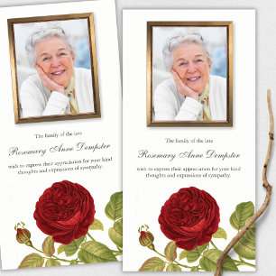Funeral Thank You Cards   Red Rose & Photo