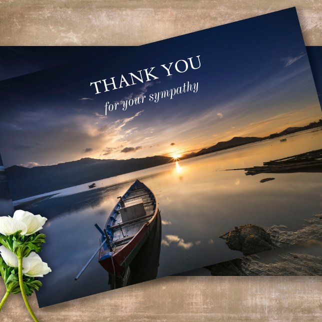 Funeral Thank You Cards | Sunset & Boat (Sympathy Photo Celebration of Life, In Loving Memory, Forever in our Hearts Funeral thank you cards)