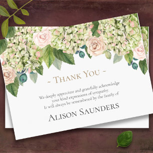 Funeral Thank You Cards   Vintage Hydrangea Roses