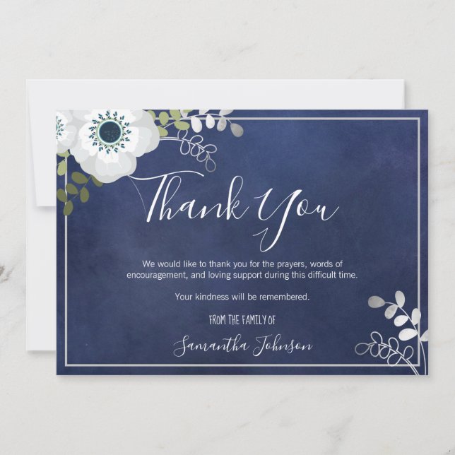 Funeral Thank You Elegant Anemone Floral Card (Front)
