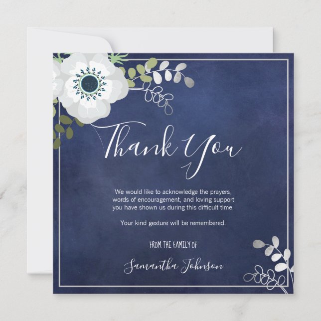 Funeral Thank You Elegant Anemone Floral One Photo Card (Front)