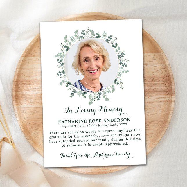 Funeral THANK YOU Eucalyptus Sympathy Photo Card (Creator Uploaded)