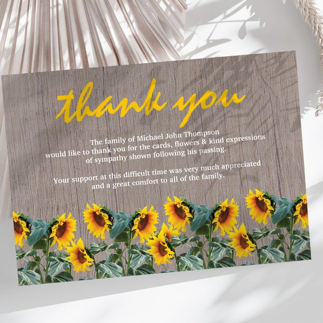 Funeral Thank You | Memorial Rustic Sunflower (Creator Uploaded)