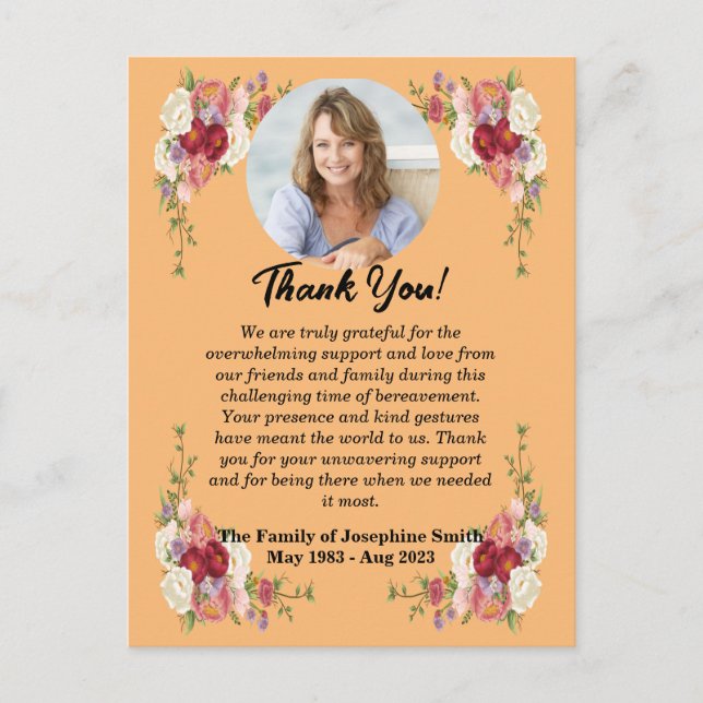 Funeral Thank You Message For Condolences Postcard (Front)