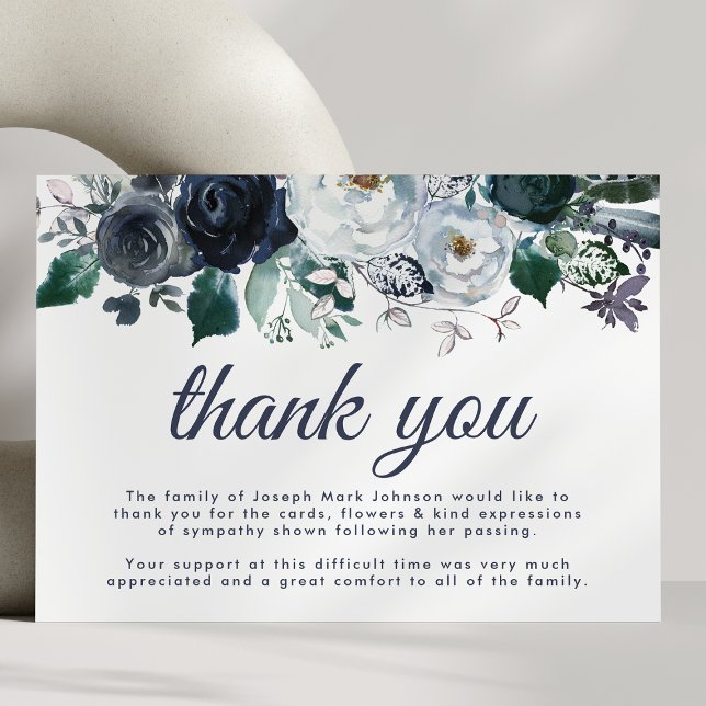 Funeral Thank You Note | Bereavement Blue Floral Card (Creator Uploaded)