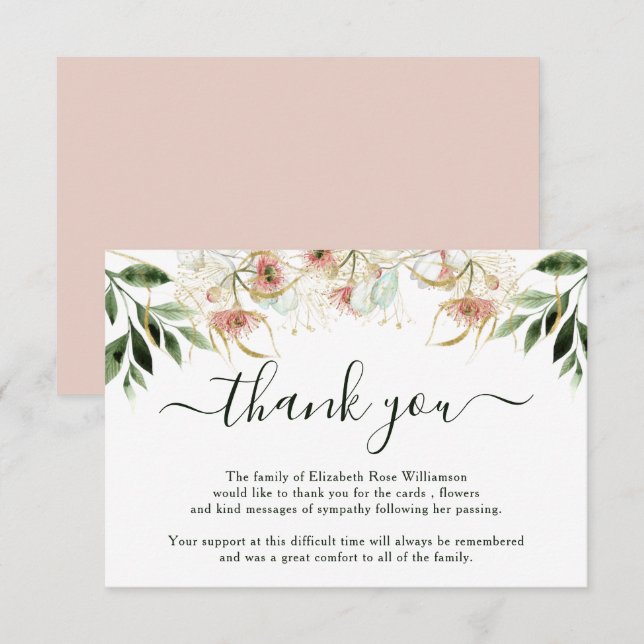 Funeral Thank You Note | Bereavement| Eucalyptus Card (Front/Back)