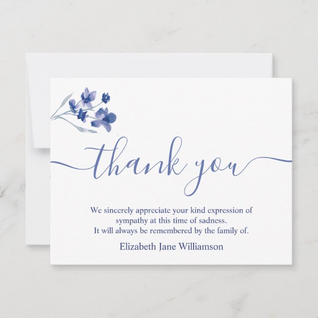Funeral Thank you note | Blue Floral Watercolor (Front)