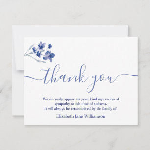 Funeral Thank you note   Blue Floral Watercolor Card