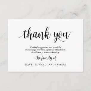 Funeral Thank You Note Card Bereavement, Black