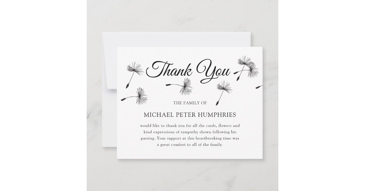 Funeral Thank You Note Elegant Wish Memorial Zazzle