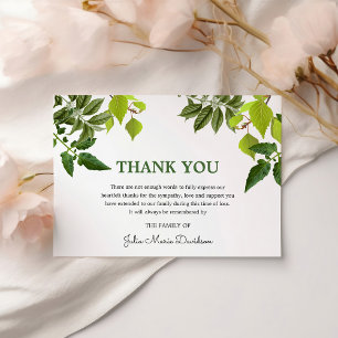 Funeral Thank You Note   Green Leaves Card