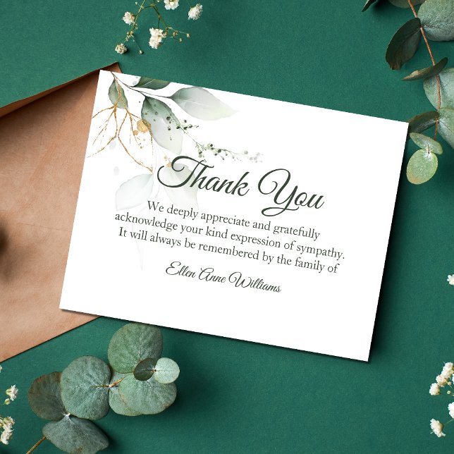 Funeral Thank You Note Grief Nature | Bereavement (Green Sympathy Thank You Card)