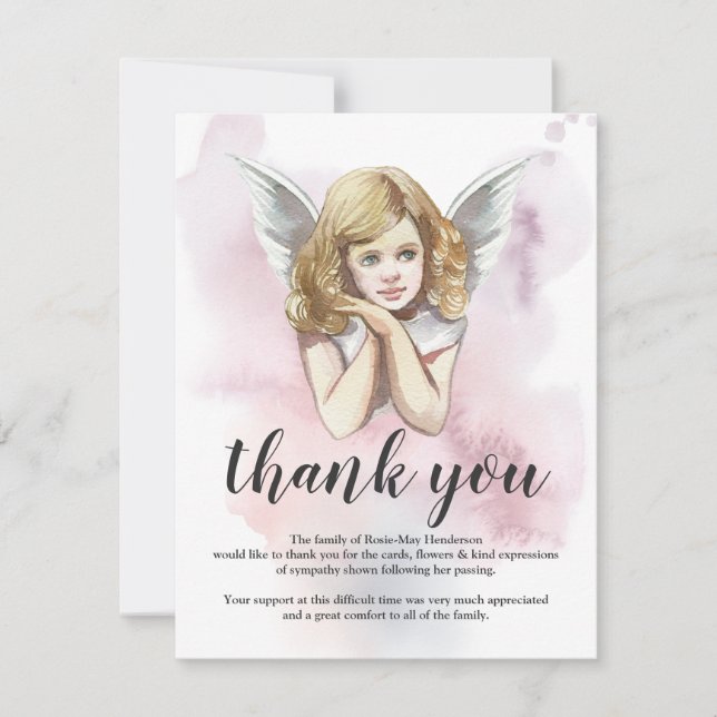 Funeral Thank You Note | Heavenly Girl Angel Card (Front)