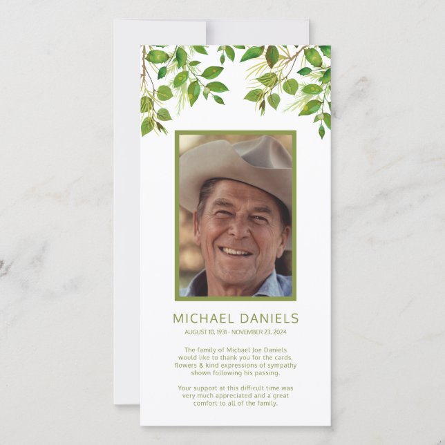 Funeral Thank You Note | Memorial Photo Card (Front)