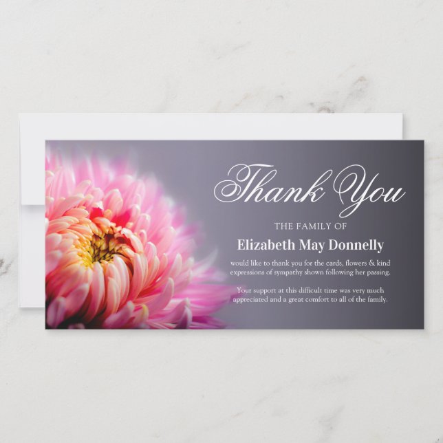 Funeral Thank You Note | Pink Chrysanthemums Card (Front)