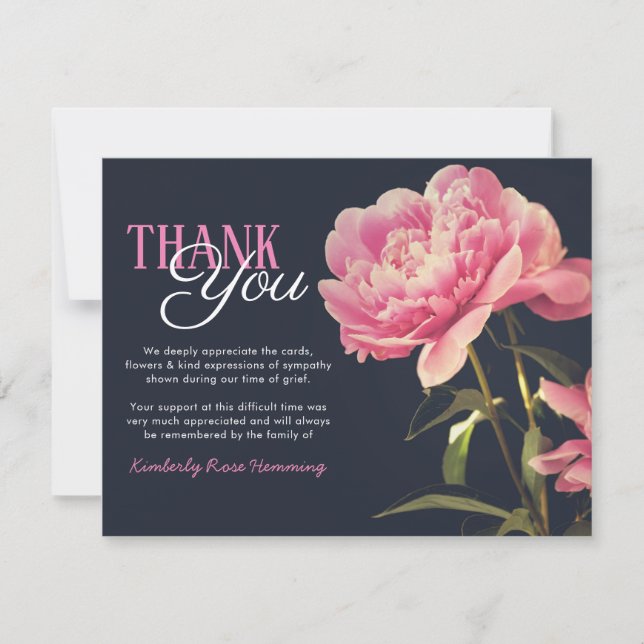 Funeral Thank You Note | Pink Peony Flowers Card (Front)