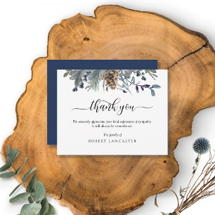 Funeral Thank You Note, Rustic Blue Foliage Card