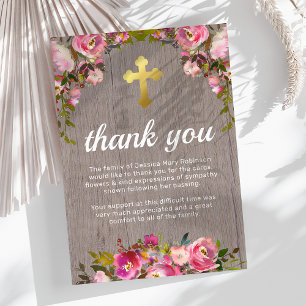 Funeral Thank You Note   Rustic Pink Floral Card