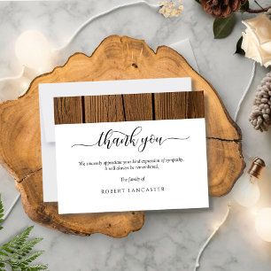 Funeral Thank You Note, Rustic Wood Card