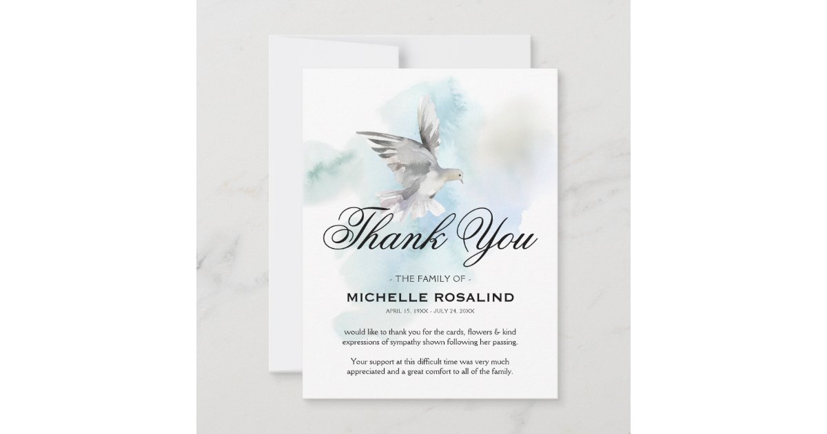 Funeral Thank You Note Sympathy Dove Zazzle.co.uk