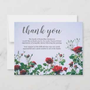 Funeral Thank You Note   Sympathy Red Roses