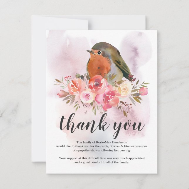 Funeral Thank You Note | Sympathy Robin Card (Front)