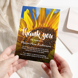 Funeral Thank You Note   Vibrant Sunflower Card