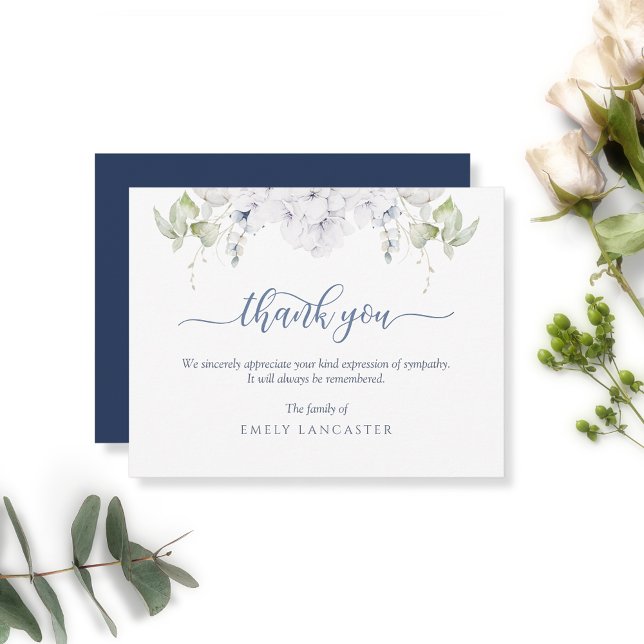 Funeral Thank You Note, White Floral and Greenery Card (Creator Uploaded)