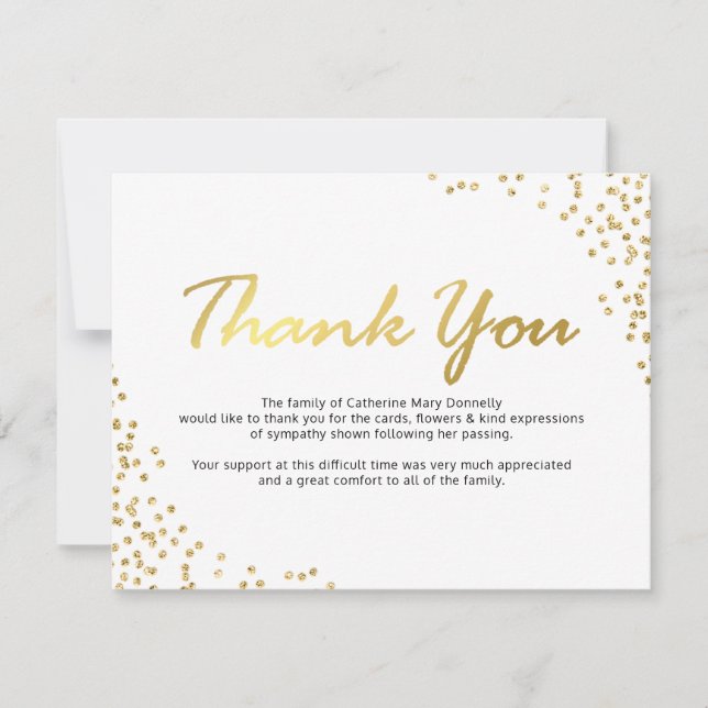 Funeral Thank You Note | White Gold Glamour Card (Front)