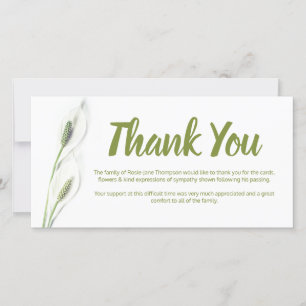 Funeral Thank You Note White Lily Floral Card