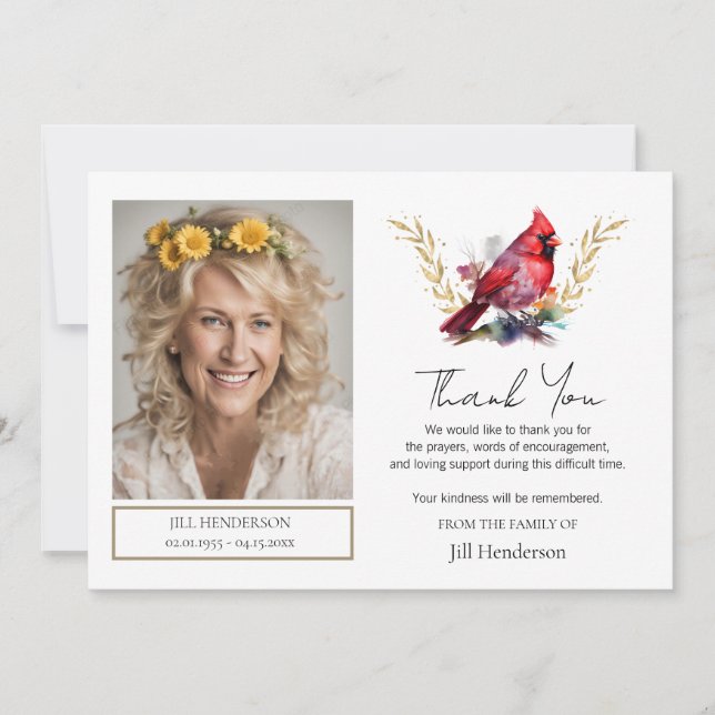 Funeral Thank You Photo Cardinal Invitation (Front)