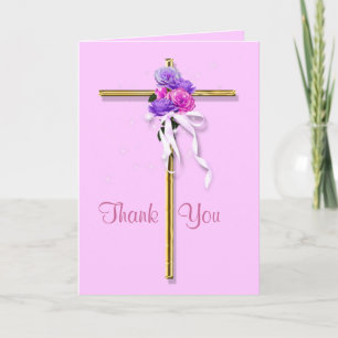 Funeral "Thank you" pink floral religious Thank You Card