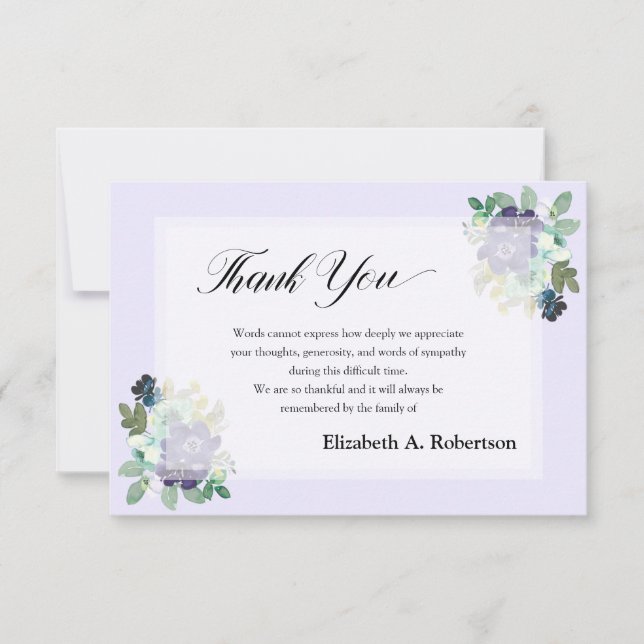 Funeral Thank You Purple Flowers Card (Front)