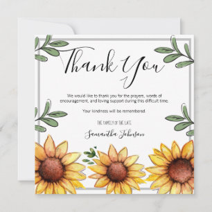 Funeral Thank You Rustic Sunflowers One Photo