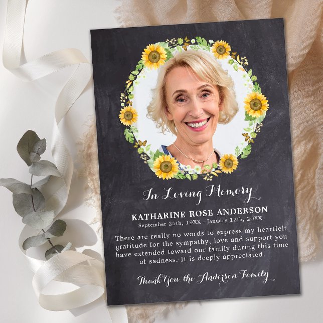 Funeral THANK YOU Sunflower Sympathy Photo Slate Card (Creator Uploaded)