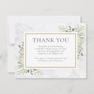 Funeral Thank You Watercolor Greenery Marble Card