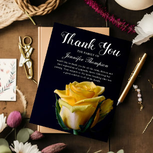 Funeral Thank You   Yellow Rose Bereavement Card