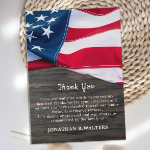 Funeral Veteran American Flag Memorial Thank You Card