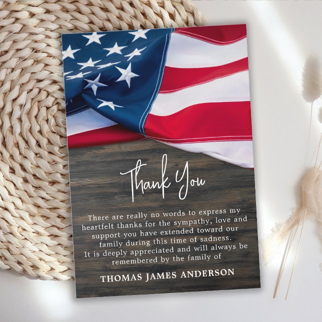 Funeral Veteran Memorial American Flag Thank You Card (Creator Uploaded)