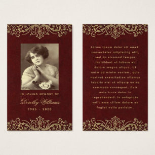 Funeral Vintage Burgundy Gold Script Memorial Card
