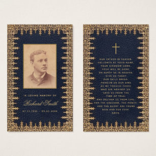 Funeral Vintage Gold Blue Memorial Prayer Card