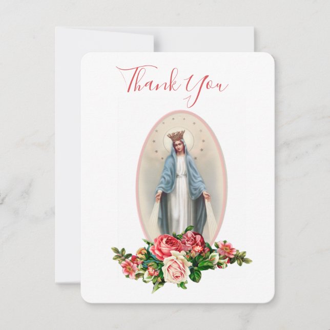 Funeral Virgin Mary Floral Religious Catholic Thank You Card (Front)