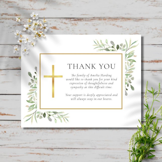 Funeral Watercolor Greenery Christian Thank You Card (Creator Uploaded)