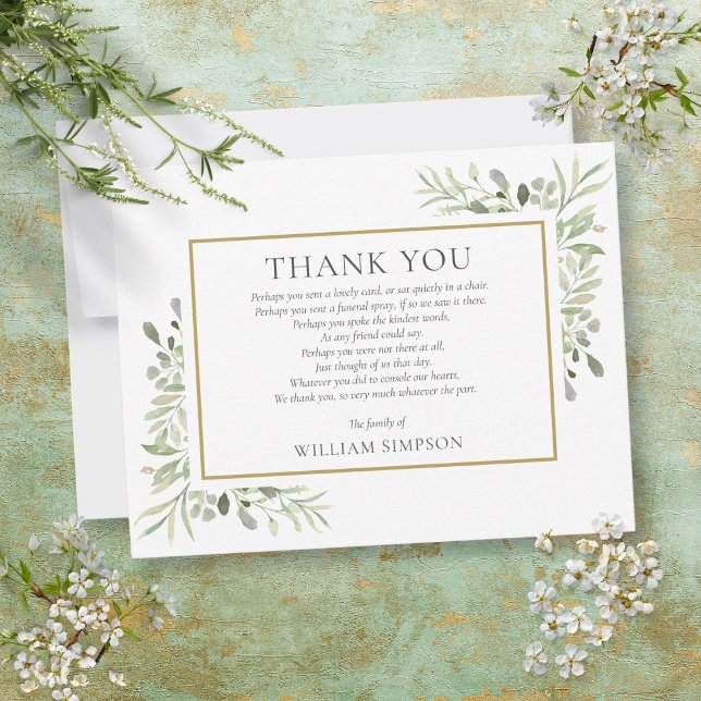 Funeral Watercolor Greenery Floral Poem Thank You Card (Funeral Watercolor Greenery Floral Poem Thank You Card)