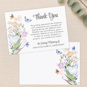 Funeral Watercolor Wildflowers Butterfly Thank You Card